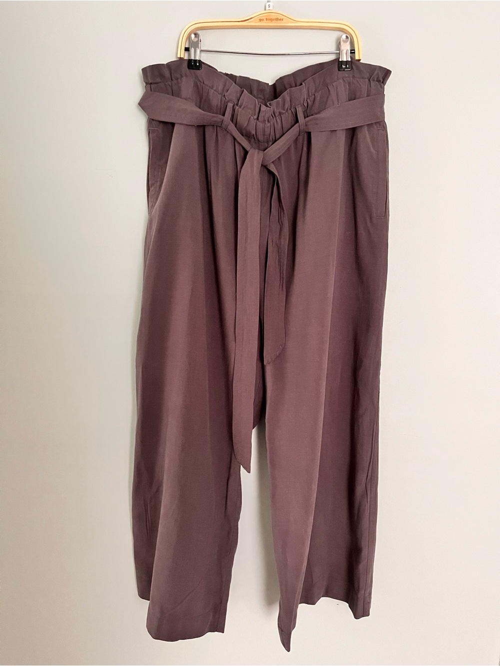 High-Rise Paperbag Wide-Leg Pants - Grey
